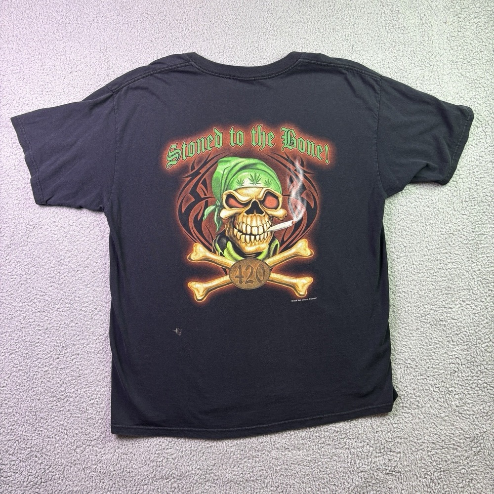 Vintage Stoned To The Bone Graphic T Shirt Men XL Black Drug Weed Marijuana Y2K